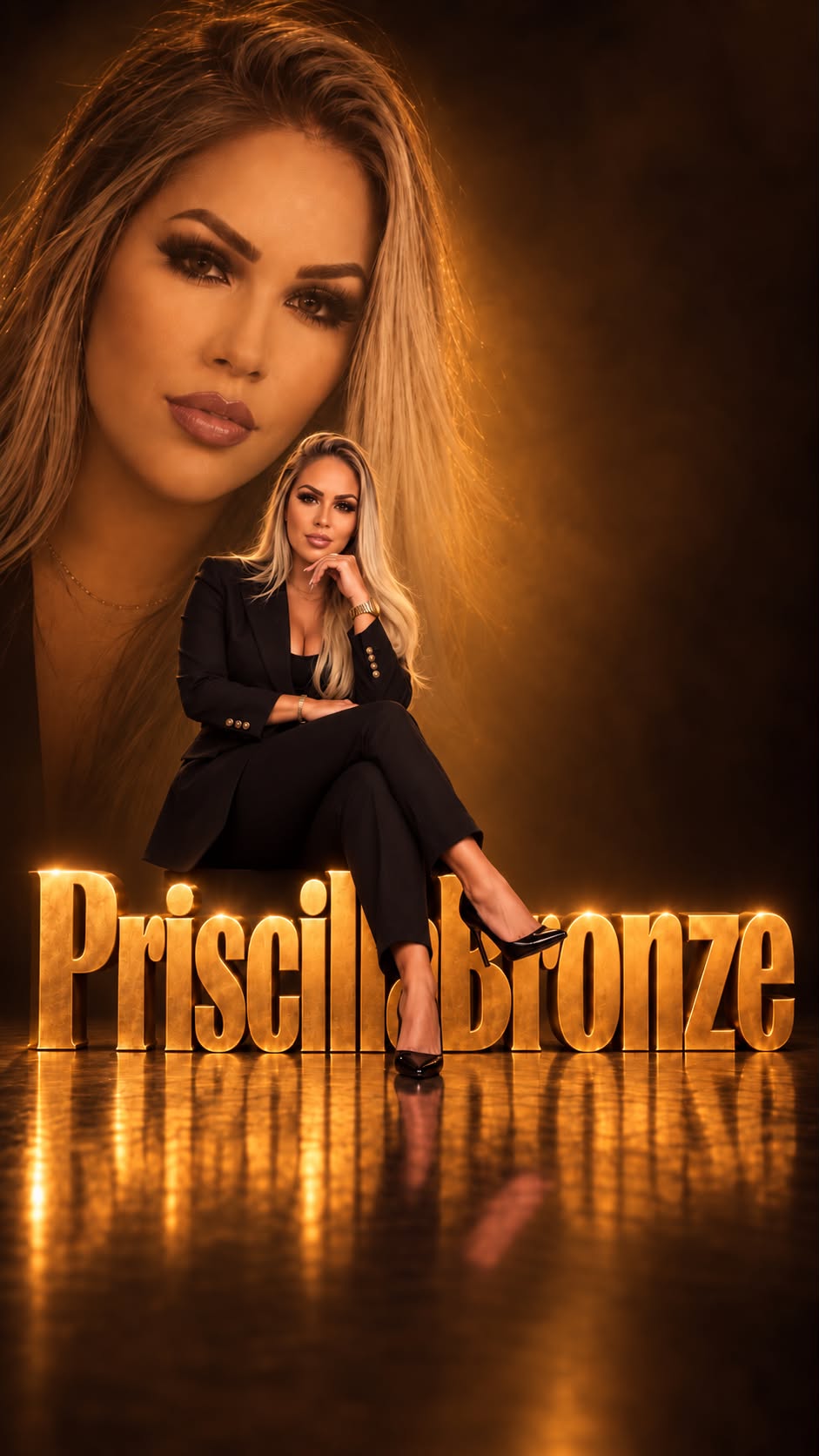 Priscilla Bronze em cenário dourado